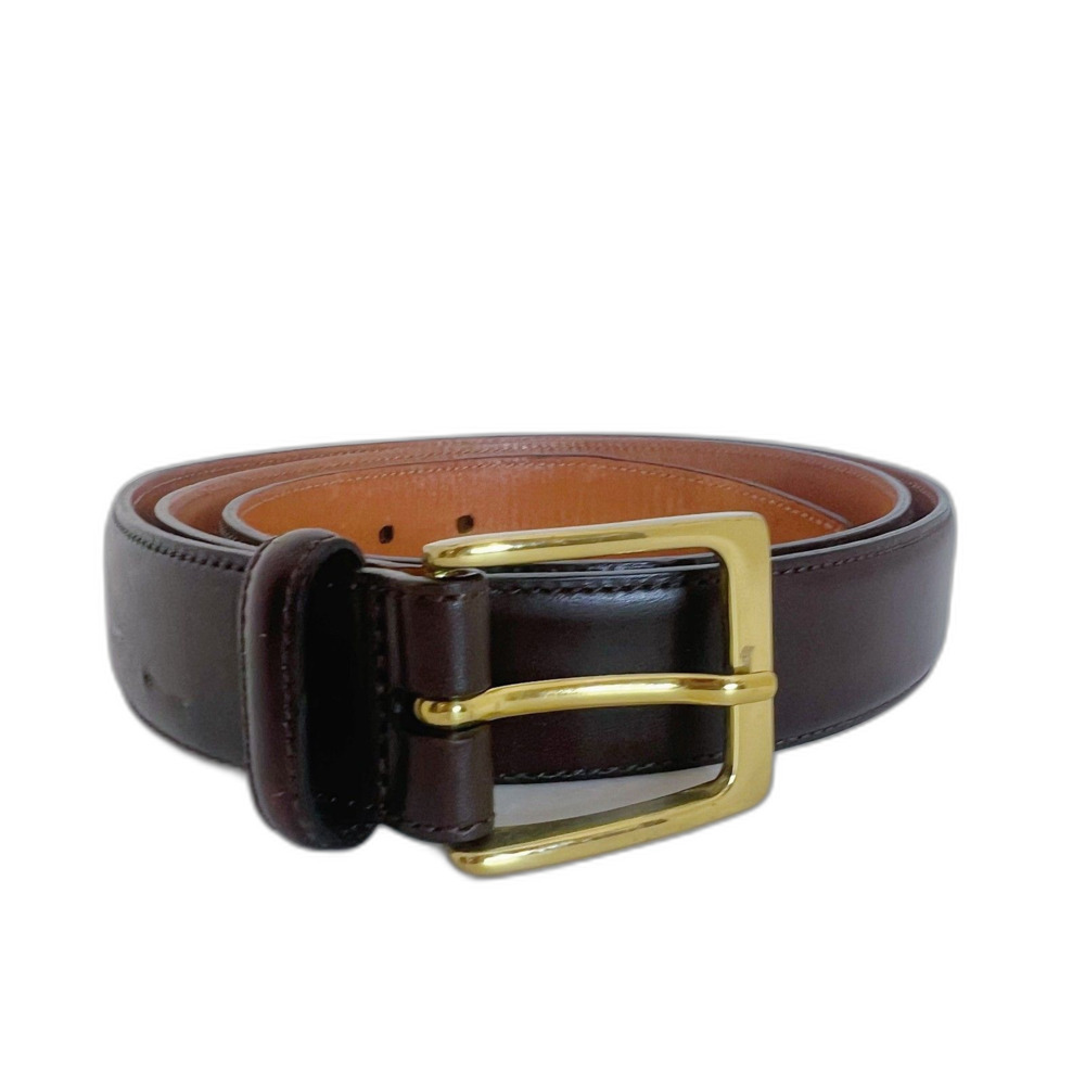 Trafalgar Men's Brown Leather Belt Brass Buckle Gold Size 38